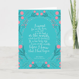 Teal & Pink Floral Jane Austen Pride and Prejudice Karte