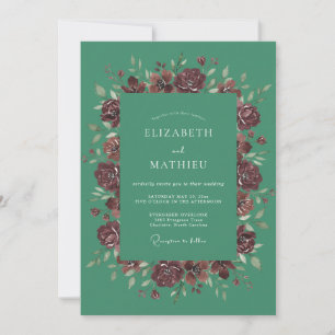 Teal Prächtige Rosenhochzeit Einladung