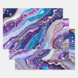 Teal Purple Galaxy Agate Marble Pattern Geschenkpapier Set