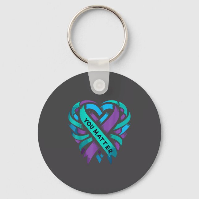 Teal Purple Heart You Suicide Prevention Awareness Schlüsselanhänger (Vorderseite)