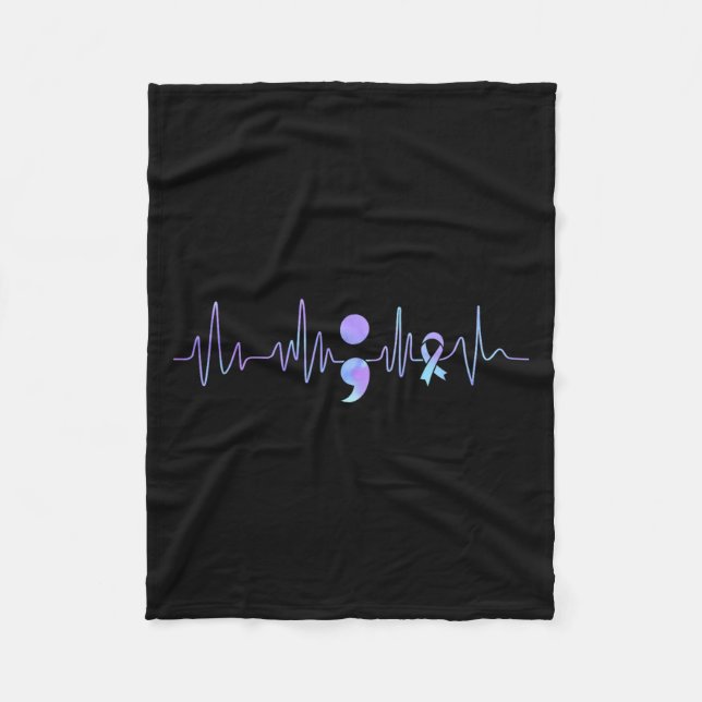Teal Purple Heartbeat Semicolon Suicide Prevention Fleecedecke (Vorderseite)