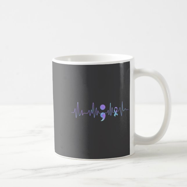 Teal Purple Heartbeat Semicolon Suicide Prevention Kaffeetasse (Rechts)