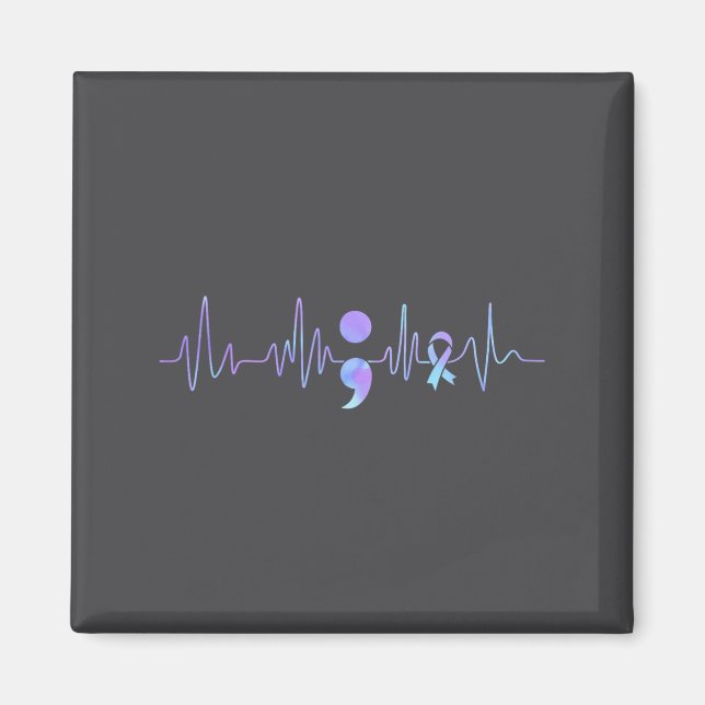 Teal Purple Heartbeat Semicolon Suicide Prevention Magnet (Vorne)