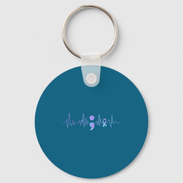 Teal Purple Heartbeat Semicolon Suicide Prevention Schlüsselanhänger (Vorderseite)