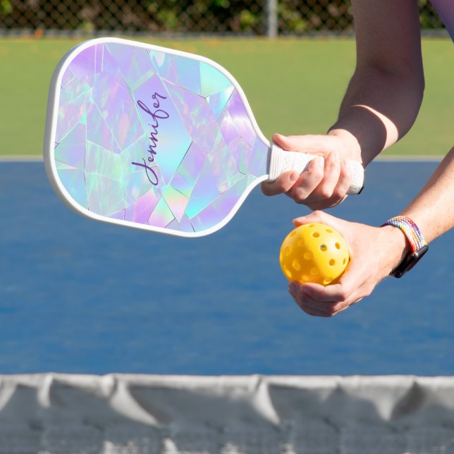 Teal & Purple Iridescent Design, Script Name Pickleball Schläger (InSitu)