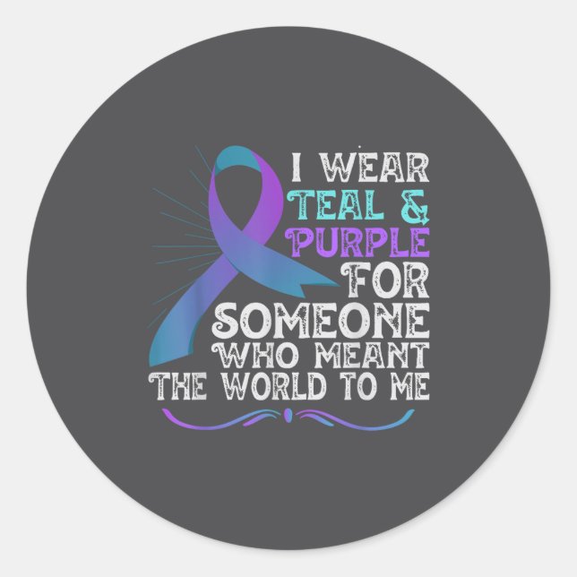 Teal Purple Ribbon For Suicide Prevention Awarenes Runder Aufkleber (Vorderseite)