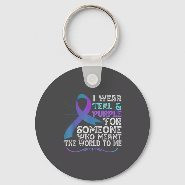 Teal Purple Ribbon For Suicide Prevention Awarenes Schlüsselanhänger (Vorderseite)