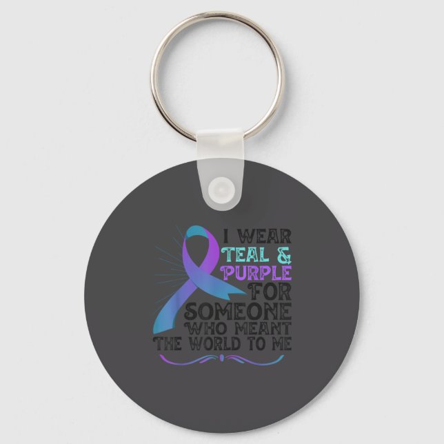 Teal Purple Ribbon For Suicide Prevention Awarenes Schlüsselanhänger (Vorderseite)