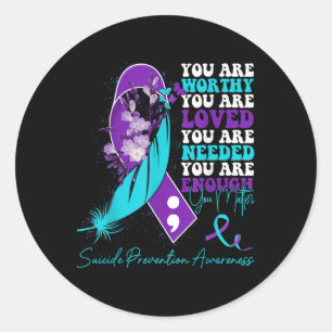 Teal Purple Ribbon Selbstmordpräventionsbewusstsei Runder Aufkleber