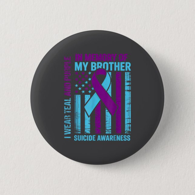 Teal Purple Ribbon Suicide Awareness Flag Brother  Button (Vorderseite)
