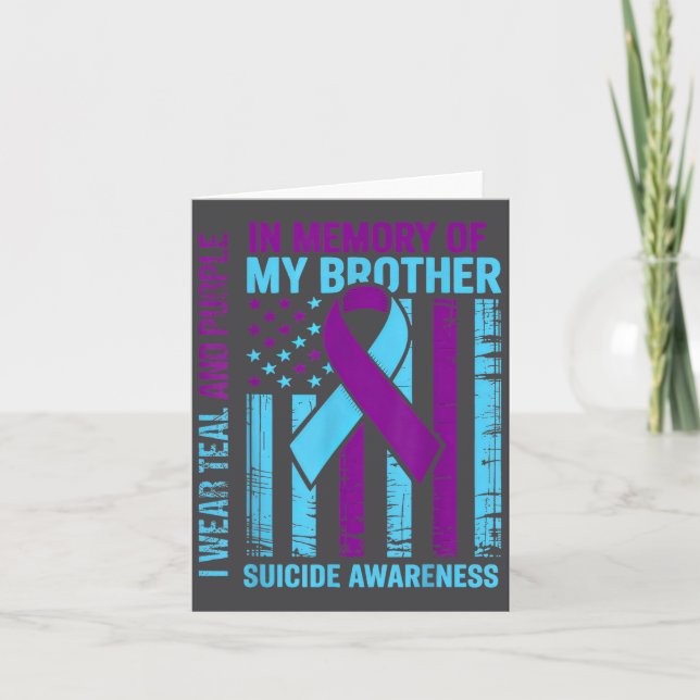 Teal Purple Ribbon Suicide Awareness Flag Brother  Karte (Vorderseite)