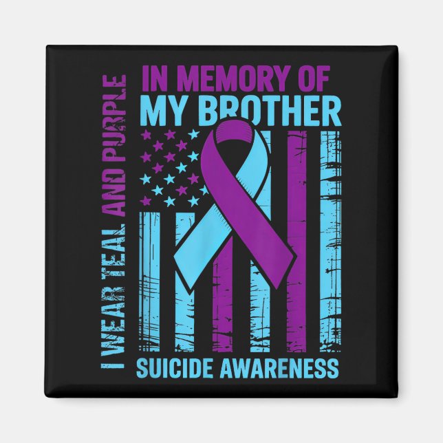Teal Purple Ribbon Suicide Awareness Flag Brother  Magnet (Vorne)