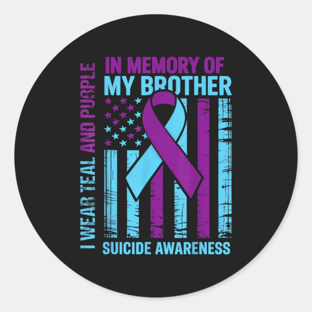 Teal Purple Ribbon Suicide Awareness Flag Brother  Runder Aufkleber (Vorderseite)