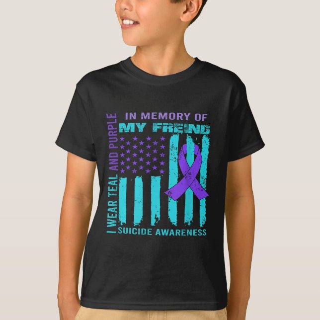 Teal Purple Ribbon Suicide Awareness Flag Freind B T-Shirt (Vorderseite)