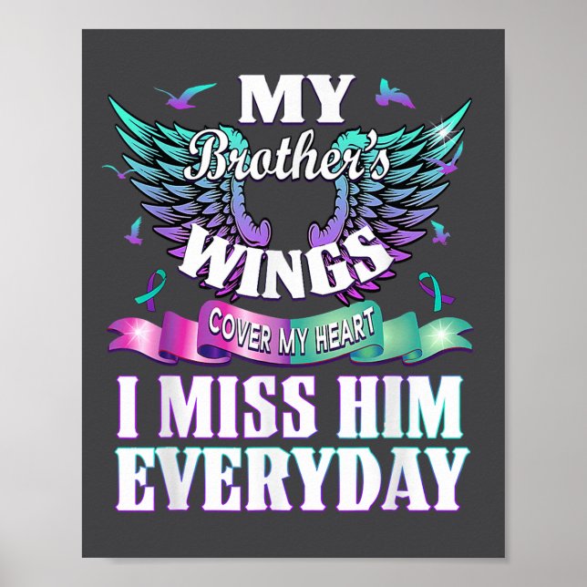 Teal Purple Ribbon Suicide Awareness Flag I Miss M Poster (Vorne)