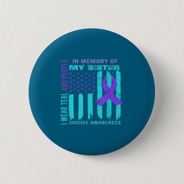 Teal Purple Ribbon Suicide Awareness Flag Sister B Button (Vorderseite)