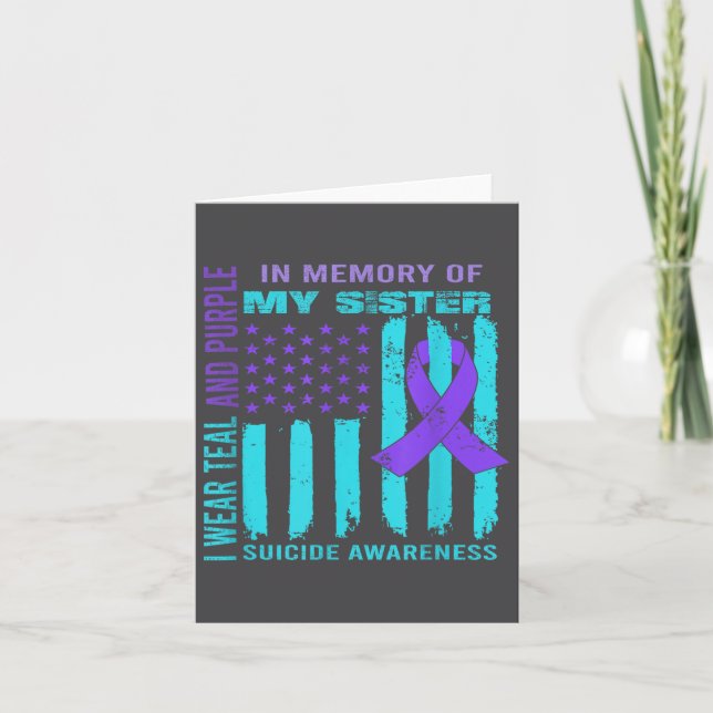 Teal Purple Ribbon Suicide Awareness Flag Sister B Karte (Vorderseite)