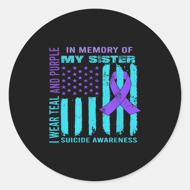 Teal Purple Ribbon Suicide Awareness Flag Sister B Runder Aufkleber (Vorderseite)