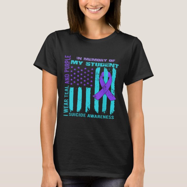 Teal Purple Ribbon Suicide Awareness Flag Student  T-Shirt (Vorderseite)
