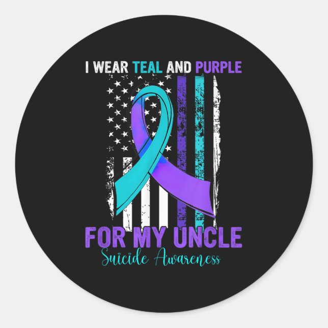 Teal Purple Ribbon Suicide Awareness Flag Uncle  Runder Aufkleber (Vorderseite)