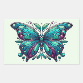 Teal & Purple Schmetterling 4 Rechteckiger Aufkleber