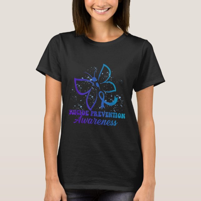 Teal Purple Semicolon Dragonfly Suicide Prevention T-Shirt (Vorderseite)