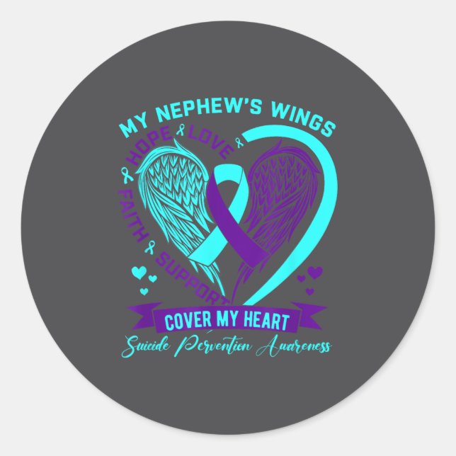 Teal Purple Suicide Prevention Awareness Nephew He Runder Aufkleber (Vorderseite)
