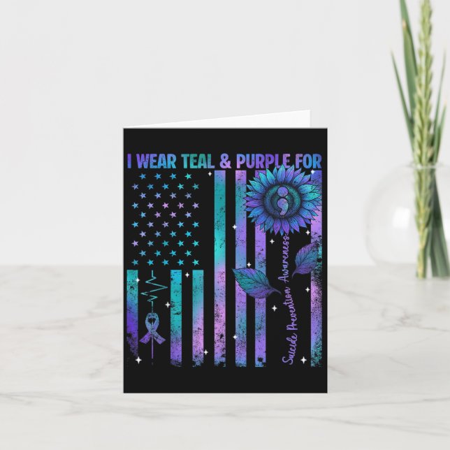 Teal Purple Us Usa Flag Suicide Prevention Awarene Karte (Vorderseite)
