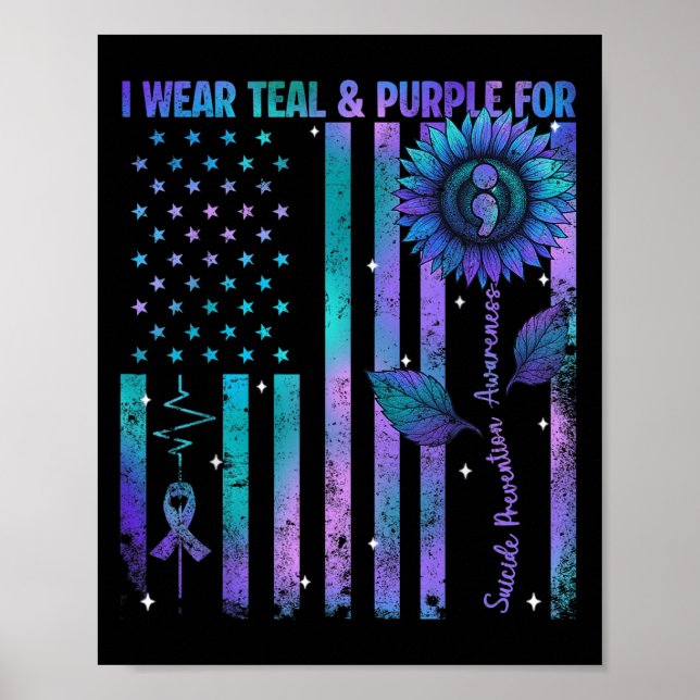 Teal Purple Us Usa Flag Suicide Prevention Awarene Poster (Vorne)