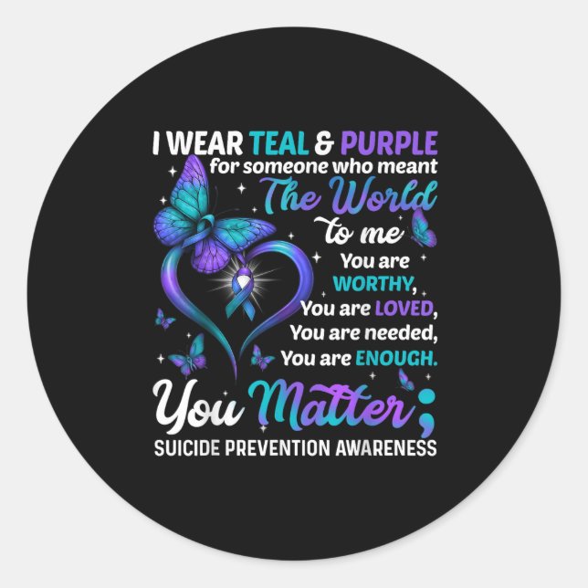 Teal Purple You Suicide Prevention Awareness Month Runder Aufkleber (Vorderseite)