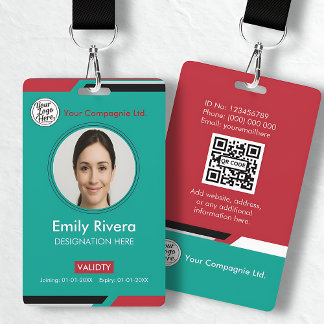 Teal & Red Business Access Card with Company Logo Ausweis