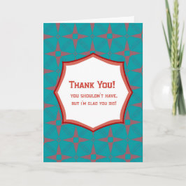 Teal Retro Pattern Thank You Card Funny Gratitude Karte