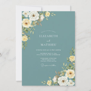 Teal Rose Blüten Hochzeit Einladung