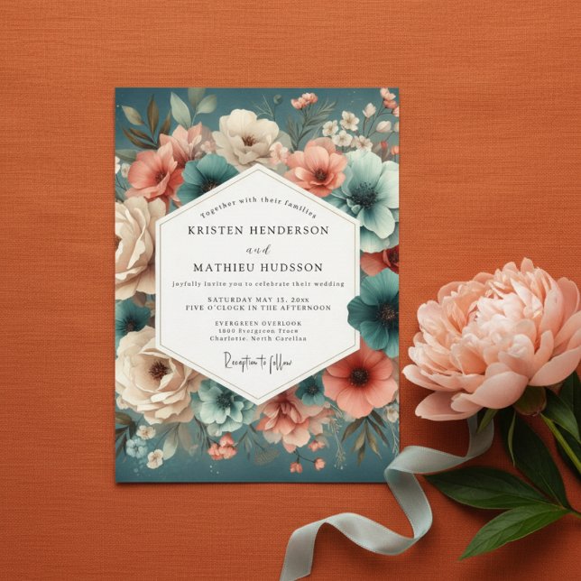Teal Rose Enchanted Romance Hochzeit Einladung (Von Creator hochgeladen)