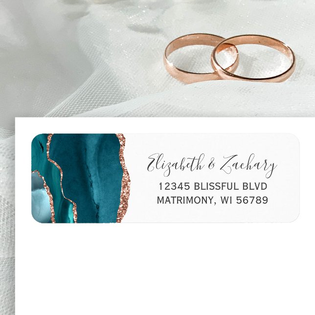 Teal Rose Gold Agate Wedding Return Address (Von Creator hochgeladen)