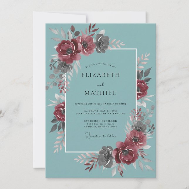 Teal Rose Herbsthochzeit Einladung (Vorderseite)