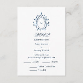 teal RSVP card Monogram With 2 Entree Choice Begleitkarte