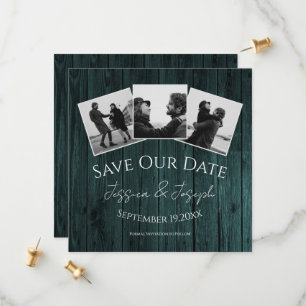 Teal Rustic Foto-Collage Save-The-Date-Karte Save The Date