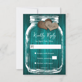 Teal Rustic Wood Mason Jar Fall Wedding RSVP Karte