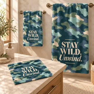 Teal-Salbei-Tarnmuster Bleib wild und entspanne di Badhandtuch Set