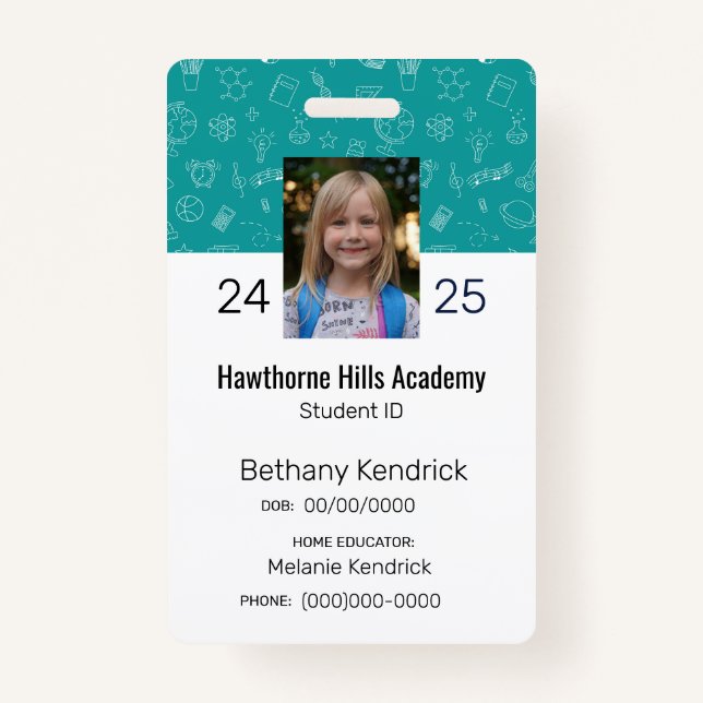 Teal School Icons Homeschool Student ID Badge Ausweis (Vorderseite)