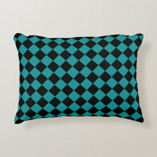 Teal Schwarz Checker Diamantmuster Dekokissen