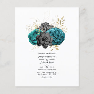 Teal, Schwarz und Gold Florale Gotische Hochzeit Flyer