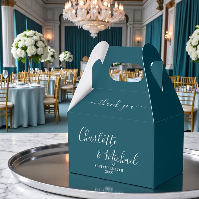Teal Script Minimalist Wedding Thank You Geschenkschachtel (Von Creator hochgeladen)