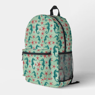 Teal Seahorse Pattern Bedruckter Rucksack