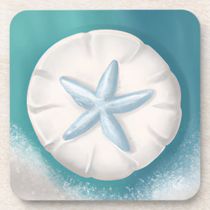 Teal Seestern und Sand-Dollar Strand  Getränkeuntersetzer