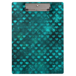 Teal Shadow Glam Glitter Hearts Pattern Klemmbrett