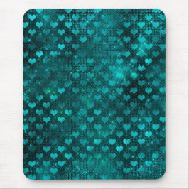 Teal Shadow Glam Glitter Hearts Pattern Mousepad