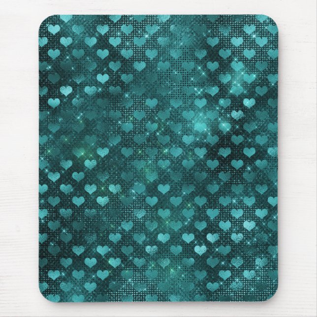Teal Shadow Glam Glitter Hearts Pattern Mousepad (Vorne)