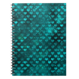 Teal Shadow Glam Glitter Hearts Pattern Notizblock